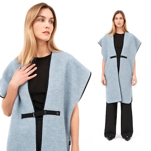 Wool Vest Waistcoat Sweater Vest Ladies Longline Lightweight Gilet Sleveless Long Open Front Cardigan Sweater Jacket Upcycled Clothing