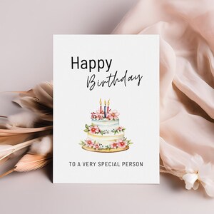 Printable Happy Birthday Card - Pretty Birthday Cake Greeting Card - Floral Birthday Gift for 40th Birthday - Digital Download