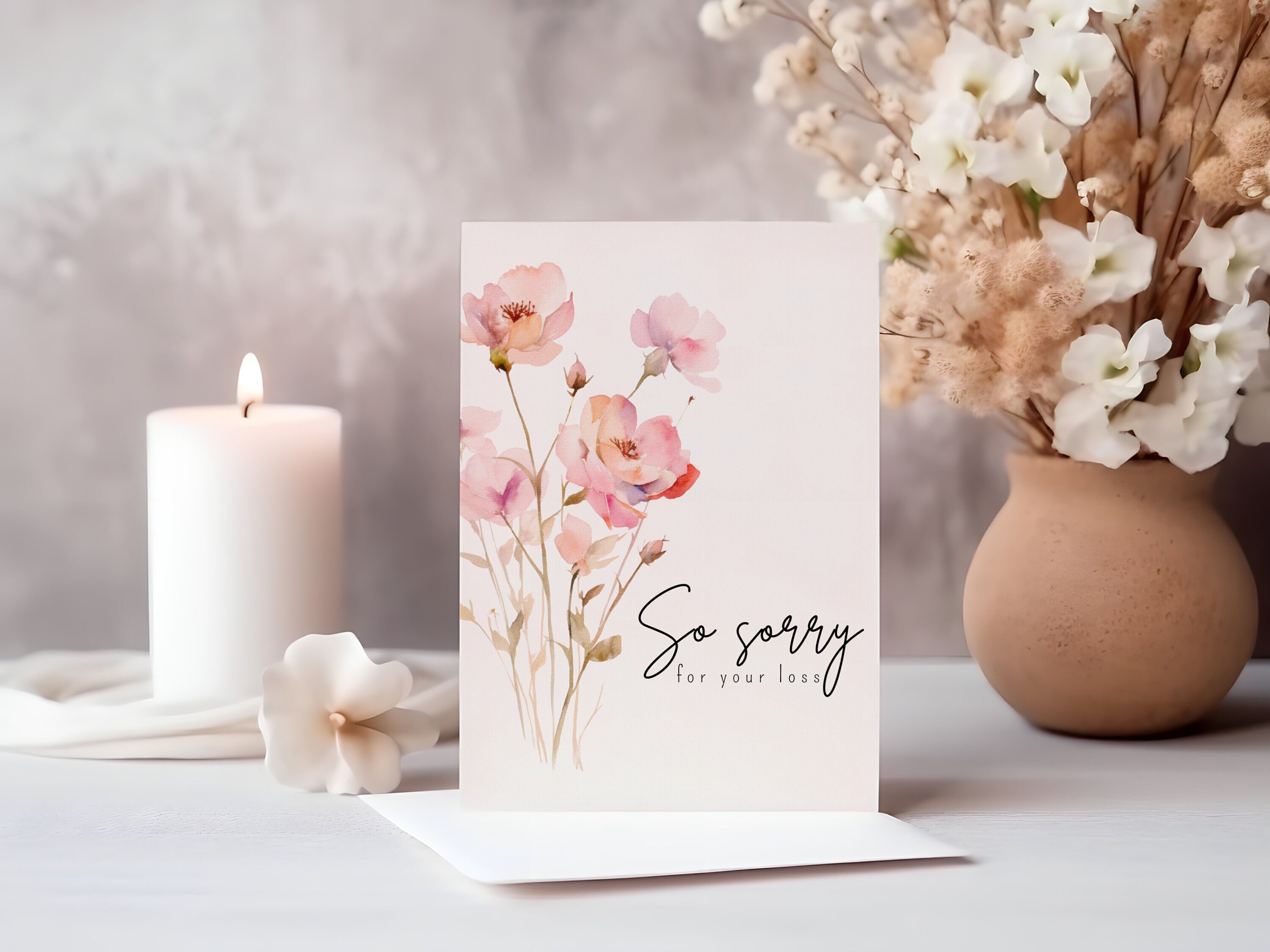 So Sorry for Your Loss Printable Card, Flower Sympathy Greeting Card ...