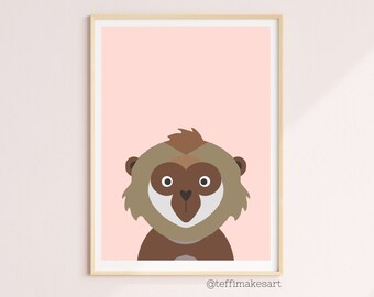 Monkey Art Print, Nursery Art Print, Wall Art Prints for Children, Gender Neutral Nursery Art, Girl Nursery Art, Boy Nursery Art
