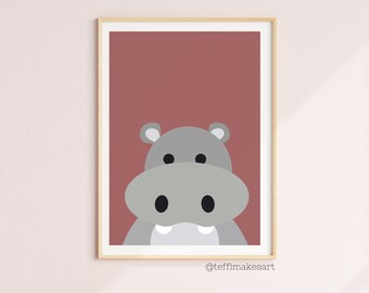 Hippo Nursery Art Print, Cute Safari Decor, Printable Kids Room Wall Art
