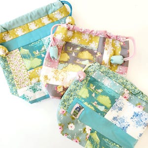 Sac à projets, en patchwork, tissu de marque Tilda, idée cadeau femme