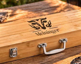 Stainless Steel Grill Set | Customizable | Tongs, fork, and spatula in a case | For grilling enthusiasts | Gift idea | BBQ | Father's Day