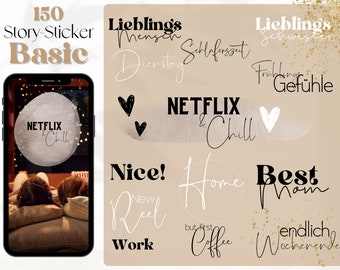 150 Instagram Story Stickers | German Basic Daily Everyday Mix | Bundle lettering lettering story stickers | Days of the Week Brush Glitter PNG