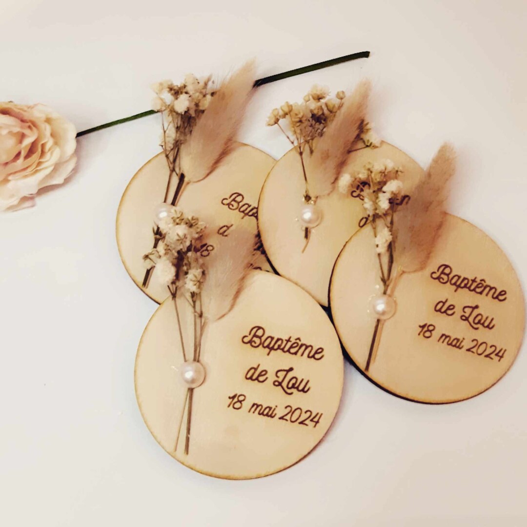 Personalized Wooden Medallions With Flowers Baptism Wedding Etsy