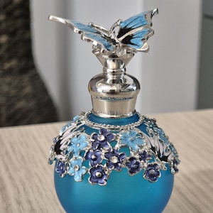 Blue Butterfly Glass Perfume Bottle: Refillable Essential Oil Jar