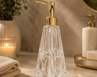 Clear Glass Soap Dispenser with Gold Pump | Apothecary Style Bathroom Decor