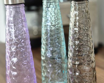 Handgefertigtes Glas Karaffen Set: Blau, Grau, Pink Wasserkrüge