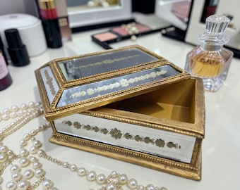 Elegant Mirrored Jewelry Box – Decorative Storage Box | Vintage Gold | Vanity Organizer | Home Decor