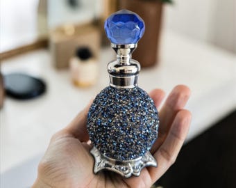 Mini Parfüm Flasche: Blauer Kristall, Strass Vanity Decor