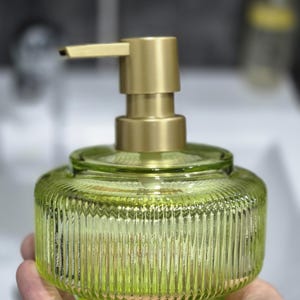 Glass Liquid Soap Dispenser - Blue & Transparent - Modern Bathroom Accessory with Gold Pump