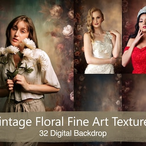32 Floral Texture Backdrop Overlays, Digital Floral Overlays, Old Masters Backdrop, Fine Art Flower Background, Photoshop Textures Overlays