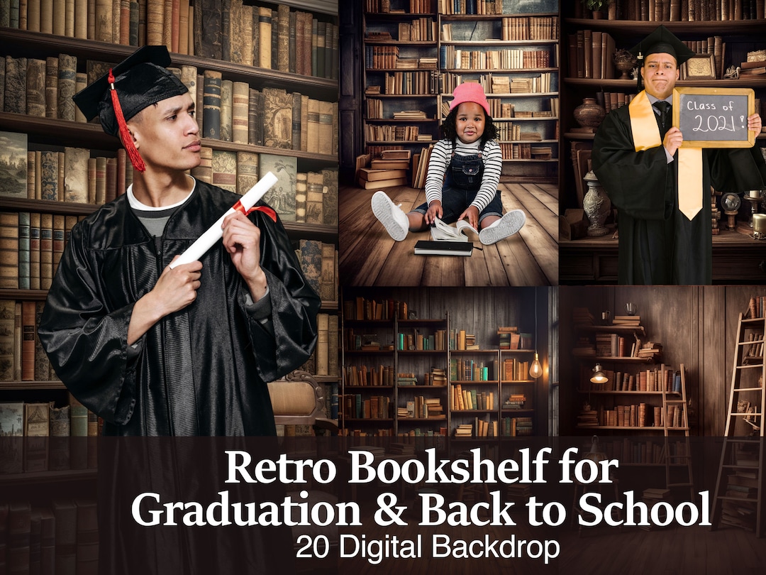 20 Retro Bookshelf Graduation/back to School Digital Backgrounds, Class