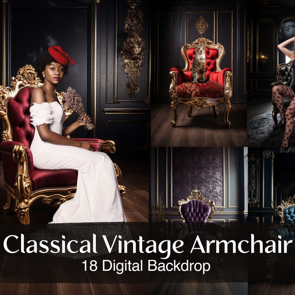 Classical Vintage Armchair Digital Backdrops, Portrait Backdrops, Luxury Armchairs Background, Pet Photography Backdrop, Photoshop Overlays