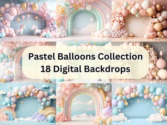 Pastel Rainbow Balloon Arch Digital Backdrops for Birthday Cake Smash and  Baby Shower