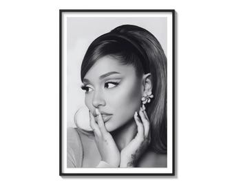 Ariana Grande Poster, Black and White Celebrity Wall Art, Ariana Grande Aesthetic Decor, Classic Portrait Photography, Gift for Her