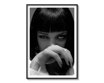 Vintage Pulp Fiction Poster, Classic Cinema Photography, Black and White Movie Print, 90s Movie Poster, Cult Classic Home Decor