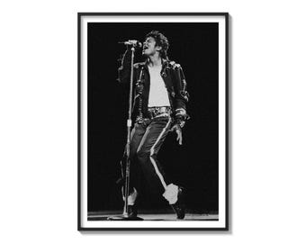 Michael Jackson Poster, King of Pop Wall Art, Bad World Tour Live Photo, Black and White Music Print, Iconic Concert Photography