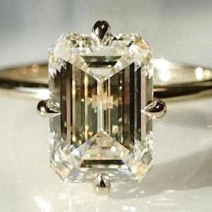 3.80 Ct Emerald Cut Moissanite Diamond Engagement Ring, Solitaire Diamond Ring for Wedding - Anniversary Gift For Women