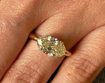 3 CT Light Yellow Oval Cut Moissanite Engagement Ring East West Ring Solitaire Proposal Ring, 14K Solid Gold Ring