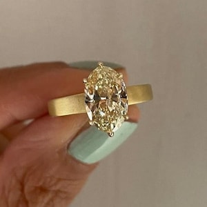 Unique 3CT Light Yellow Moissanite Diamond Engagement Ring | 10/14/18K Yellow Gold Broad Band Modern Style Anniversary/Wedding Ring For Her