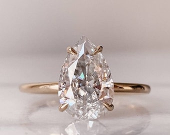 3 ct Pear cut Moissanite Ring, Engagement Ring, 14k Yellow Gold Ring, Solitaire Ring, Anniversary Gift For Her, Promise Ring, Bridal Ring