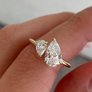 1.80Ct Pear Cut Moissanite Diamond Toi Et Moi Engagement Ring | 10/14/18K Gold You And Me Wedding/Anniversary Forever Ring For Her