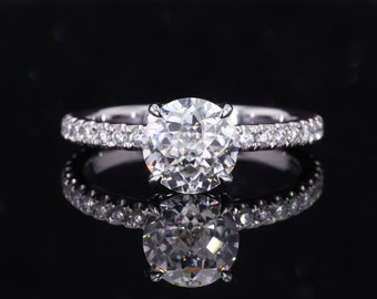 Round Cut Engagement Ring, Round Moissanite Ring Baguette Accents, 14k Gold, Round Moissanite Engagement Ring, Classic Engagement Ring