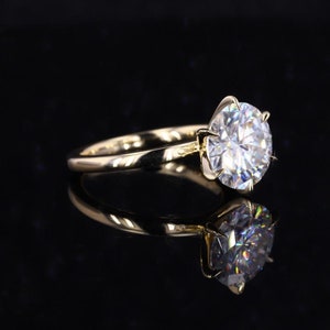 Round Cut Engagement Ring, Round Moissanite Ring Baguette Accents, 14k Gold, Round Moissanite Engagement Ring, Classic Engagement Ring image 6