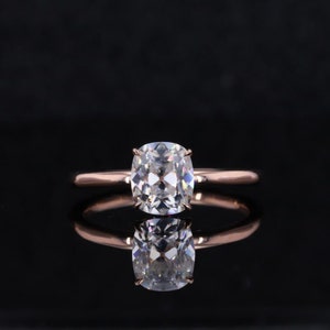 Cushion Cut Moissanite Engagement Ring, Hidden Halo Engagement Ring, Cushion Cut Solitaire, Solid Gold Cushion Cut, Solitaire Proposal Ring.