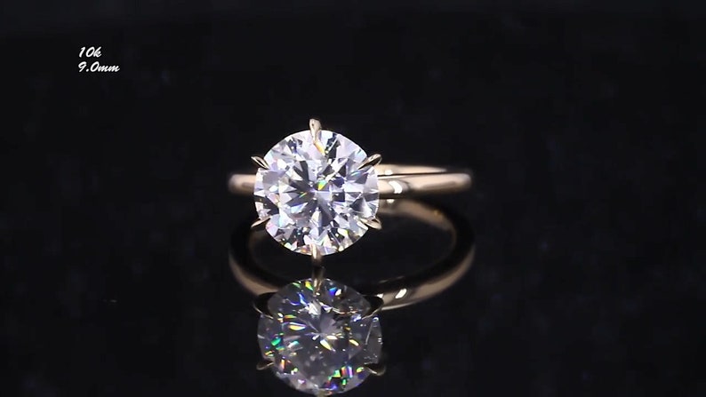Round Cut Engagement Ring, Round Moissanite Ring Baguette Accents, 14k Gold, Round Moissanite Engagement Ring, Classic Engagement Ring image 7