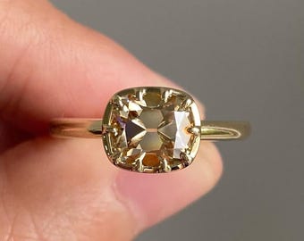 2.50CT Champagne Color Old Mine Cushion Cut Moissanite Engagement Ring East to West Bezel Set In 10/14/18K Yellow Gold Wedding Ring For Her