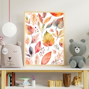 Collezione di 4 poster | fiori e foglie autunnali da stampare | arredamento della stanza del bambino o della tata