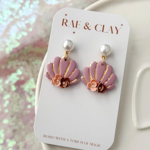 Purple Shell Dangle Earrings | Little Mermaid Inspired Clay Earrings | Polymer Clay Earrings | Disney Inspired Earrings | magic Kingdom