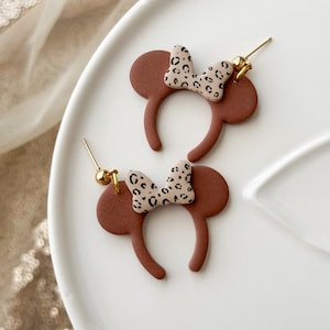 Bow Mouse Ear Headband | Mouse Ear Dangles | Polymer Clay Earrings | Disney Inspired Earrings | Disney Park Themed Earrings | Animal Kingdom