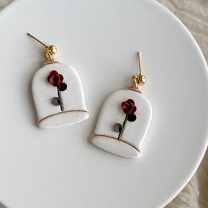 Clay earrings | Enchanted rose  | Disney earrings | gifts for teachers | gifts for her | Beauty and the Beast | Princess Belle