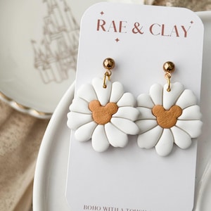 Daisy Mickey earrings | spring earrings | teacher gifts | neutral earrings | Disney inspired earrings | Disney parks | mickey flower dangles