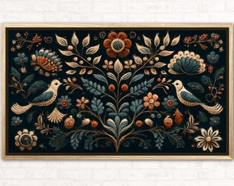Scandinavian folk Art, Scandinavian Print, Swedish design, Dark Wall Art, Digital Download, Norwegian Wall Art