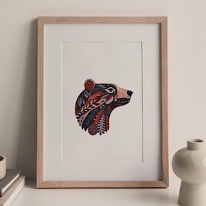 Scandinavian folk Art Bear, Scandinavian Print, Swedish design, Light Wall Art, Digital Download, Norwegian Wall Art,