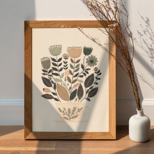 Scandinavian folk Art, Coffee flowers, Scandinavian Print, Swedish design, Light Wall Art, Digital Download, Norwegian Wall Art,