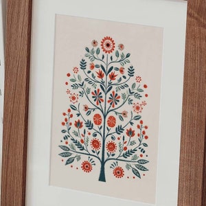 Scandinavian folk Art style Pine Tree, Scandinavian Print, Art gift, Light Wall Art, Digital Download, Norwegian Wall Art,