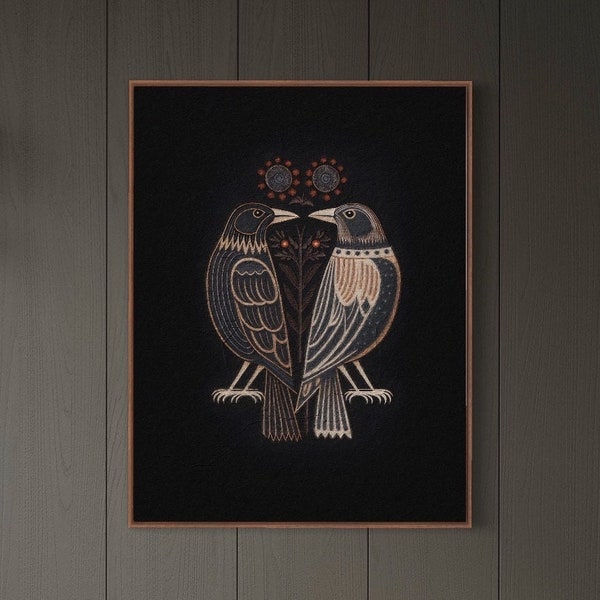 Ravens, Nordic mythology Scandinavian style art, Scandinavian Print, Swedish design, Dark Wall Art, Digital Download, Norwegian Wall Art,