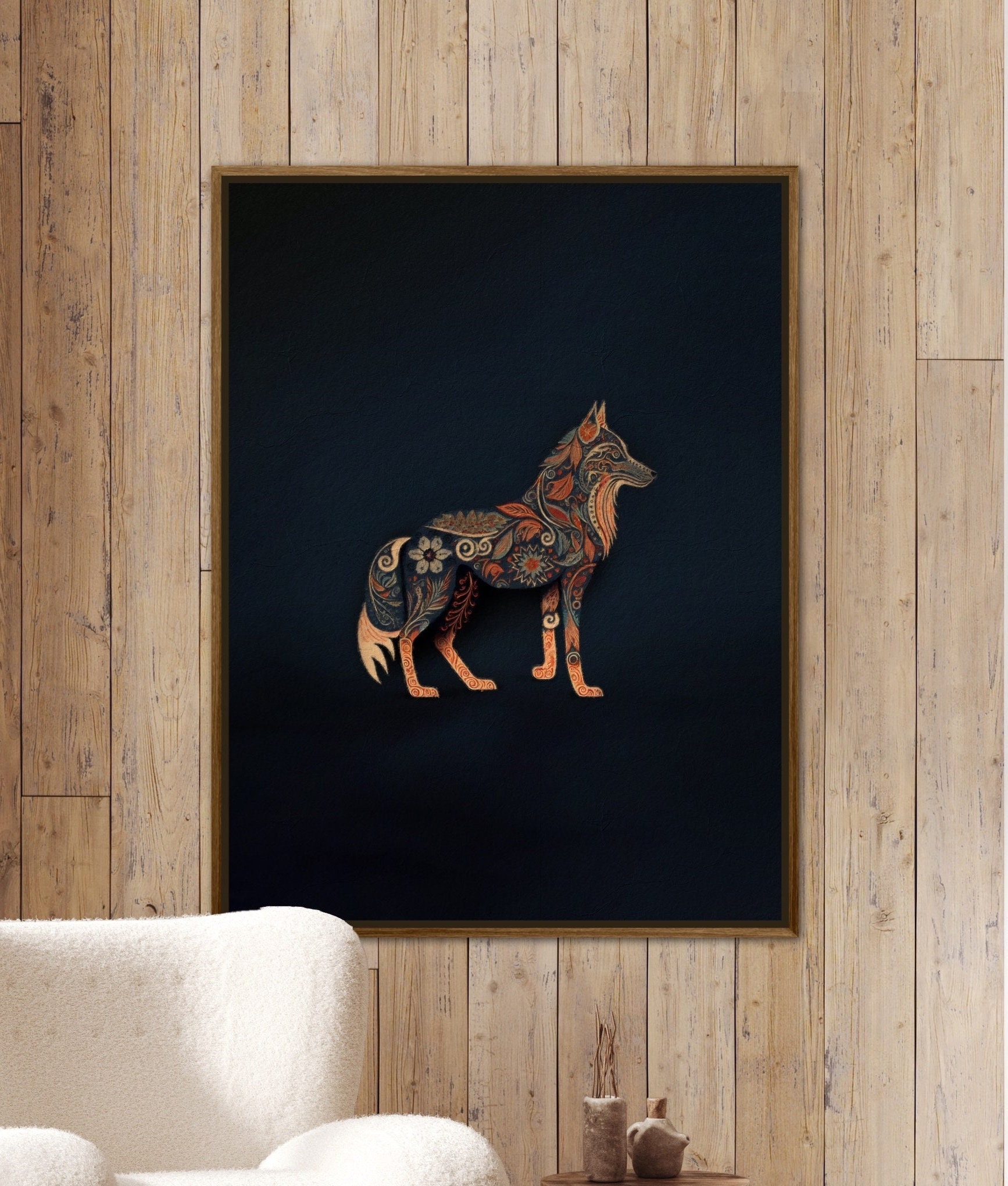 Scandinavian Folk Art Wolf, Scandinavian Print, Swedish