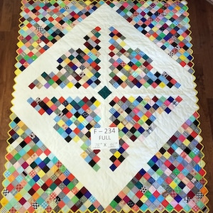 Vintage Handmade Patchwork Quilt with Scalloped Edges