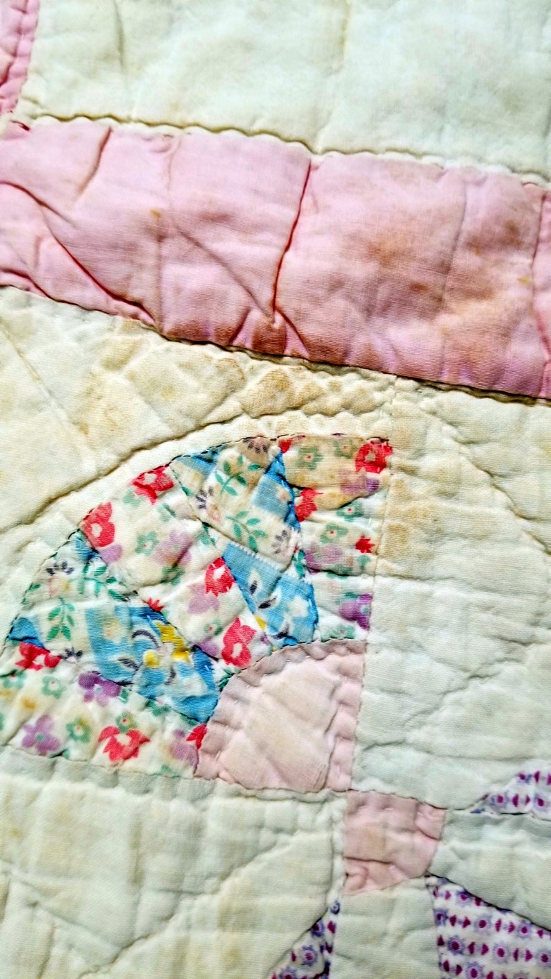 Vintage 4 Corner Minifan Block Quilt Etsy