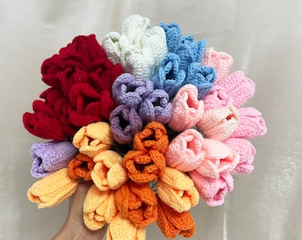 Tulipe colorée au crochet, bouquet de tulipes en tricot, bouquet de tulipes artificielles, tulipe pour décoration d'intérieur, cadeau d'anniversaire, cadeau de fête des mères, cadeau pour elle