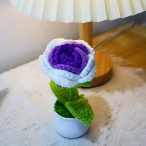 crochet purple rose in pot