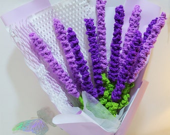 Bouquet de lavande au crochet, bouquet de fleurs de lavande en tricot, bouquet de lavande violette, cadeau de remise des diplômes, cadeau d'anniversaire, cadeau pour elle