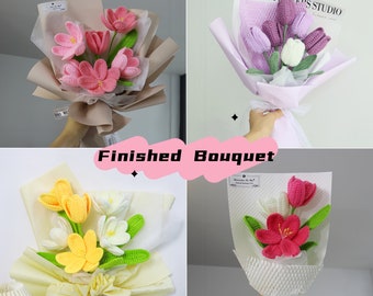 Fertig gehäkelter Blumenstrauß, gehäkelter Tulpenstrauß, handgemachter Strauß für Hochzeitstag, Geburtstag, Freundin, Brautjungfer, Geschenk, Geschenk für Mama