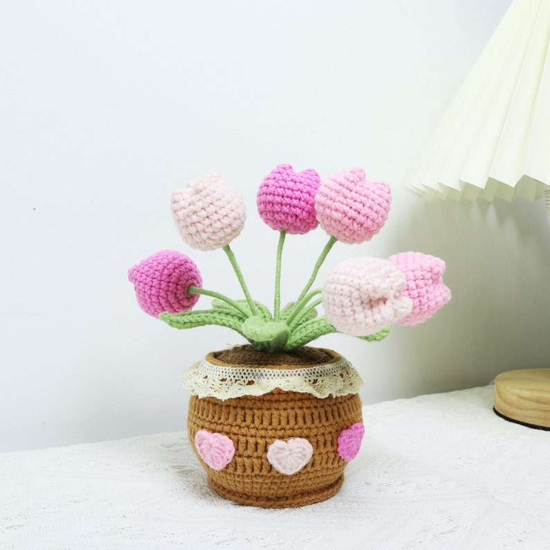 Pink Knitted Tulip Potted Plant